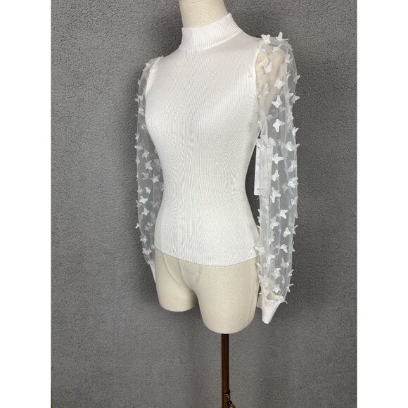 Madden Girl Women's Juniors' Ribbed Top Sheer Butterfly Sleeves White Small NWTs - Picture 3 of 8